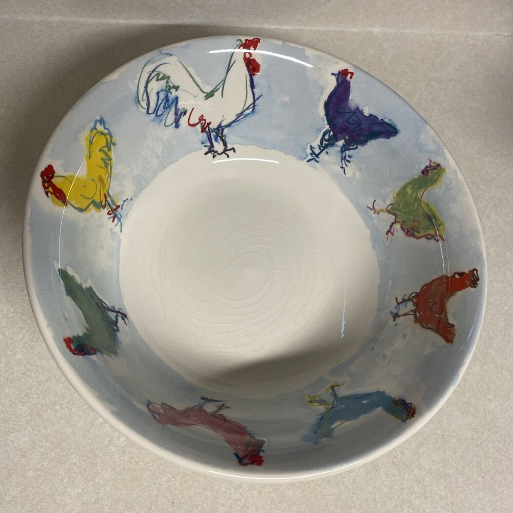Tiffany & Co 1998 Tiffany Roosters 12.5" Large Round Serving Bowl Vintage